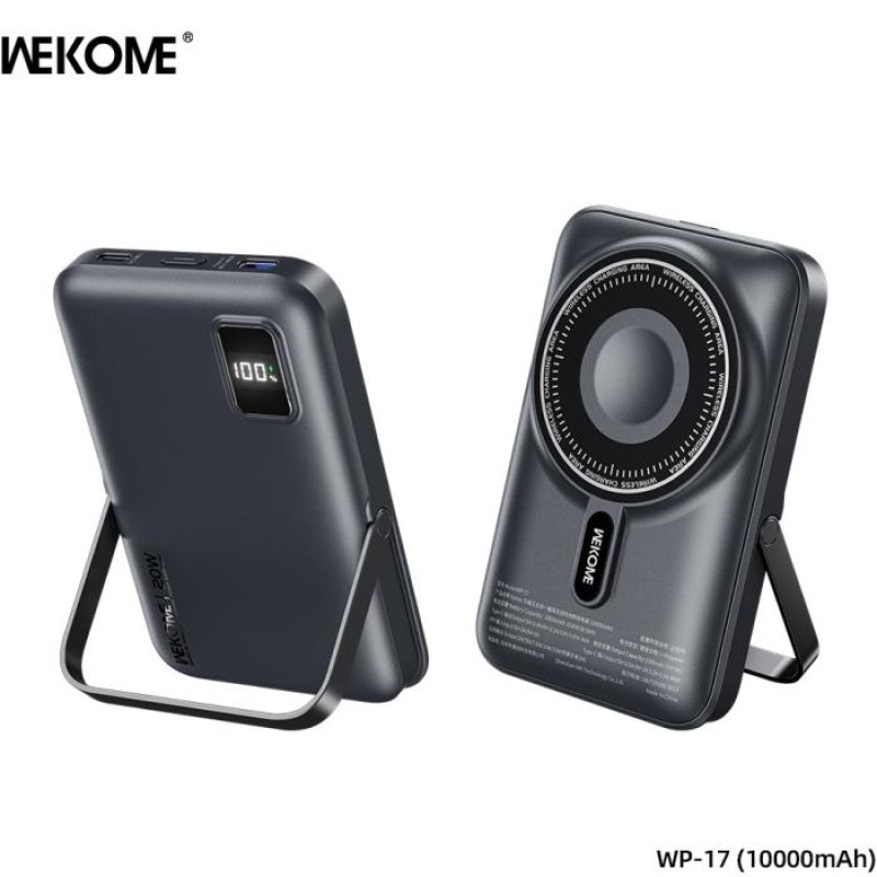 Power Bank 10000mAh PD 20W WK WP-17 1 Θέσης, με Ασύρματη Φόρτιση Magnetic Γκρι