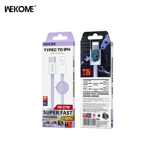 Καλώδιο Φόρτισης WK WDC-21 USB-C σε Lightning PD 27W 1m Μώβ