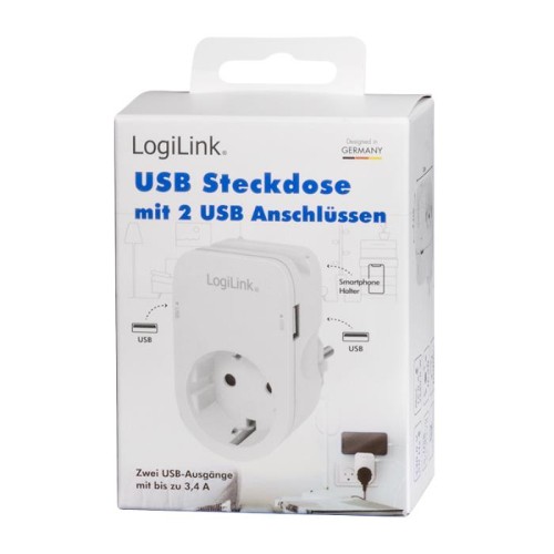 Πρίζα Ασφαλείας LogiLink PA0247 με 2 Θύρες USB