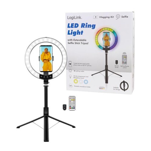 Ring Light 25 cm LogiLink AA0156, με Selfie Stick/Τρίποδο και Τηλεχειριστήριο για Smartphone
