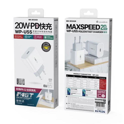 Φορτιστής Σπιτιού PD 20W WK WP-U55 1 Θέσης Λευκό