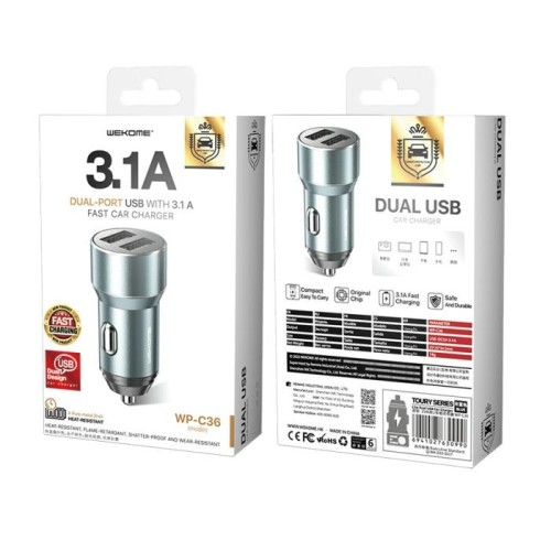 Φορτιστής Αυτοκινήτου 15W WK WP-C36 2 Θέσεων Μπλέ