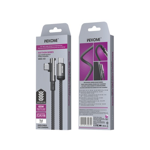 Καλώδιο Φόρτισης WK WDC-43 USB-C σε USB-C PD 65W 1m Μαύρο