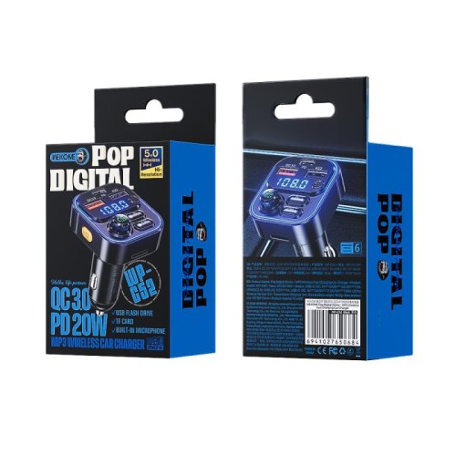 FM Transmitter WK WP-C52,με 3 Θέσεις Φόρτισης και Mp3 Player