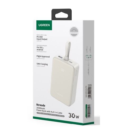 Power Bank 20000mAh PD 20W UGREEN PB505 35340 2 Θέσεων, με καλώδιο USB-C 60W Γκρι Λευκό
