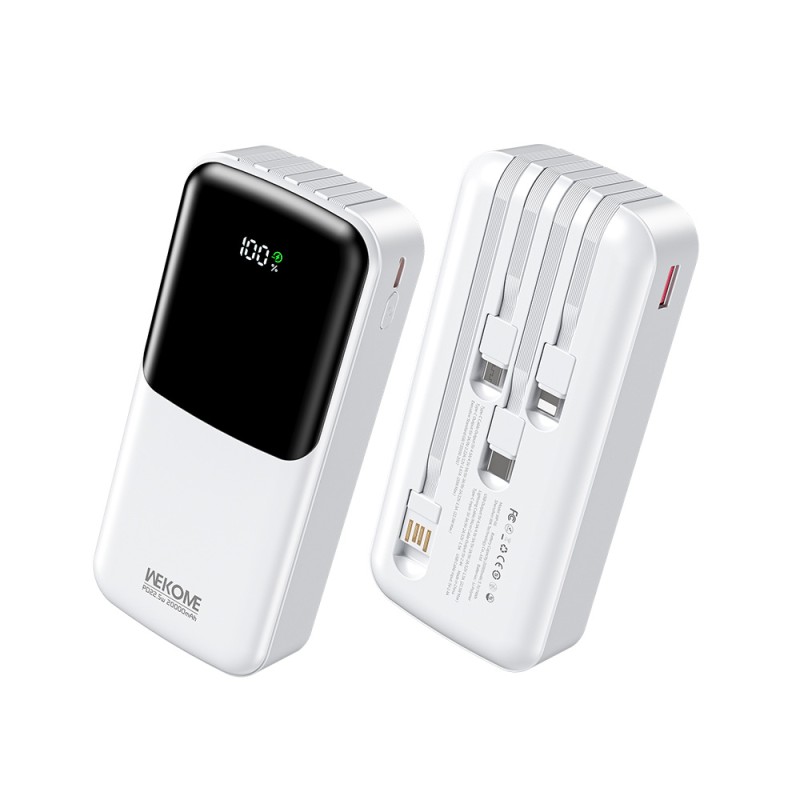 Power Bank 20000mAh PD 22,5W WK WP-66 2 Θέσεων, με καλώδιο USB-C/Lightning/Micro/USB Λευκό