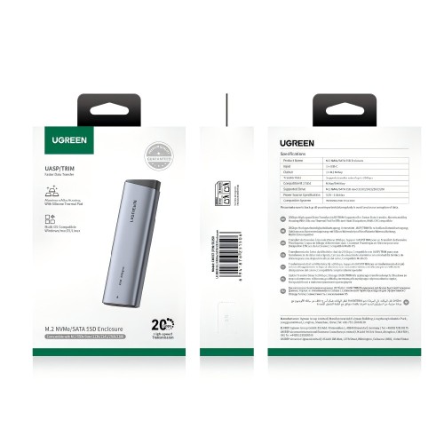 Θήκη M2 NVMe/M2 SATA SSD UGREEN CM767 55150 USB-C 3.2