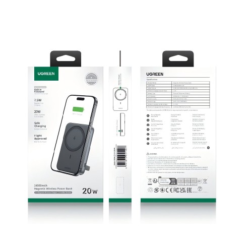 Power Bank 10000mAh PD 20W UGREEN PB562 55140, με Ασύρματη Φόρτιση Magnetic, 1 Θέσης Μαύρο