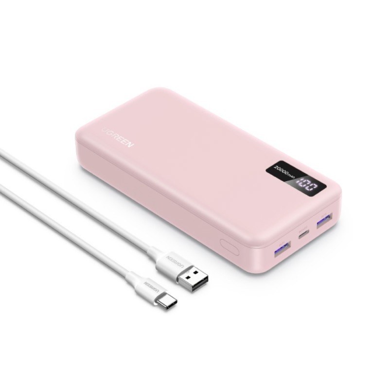 Power Bank 20000mAh PD 20W UGREEN PB312 65589B 3 Θέσεων, με καλώδιο USB-C 60W Ροζ