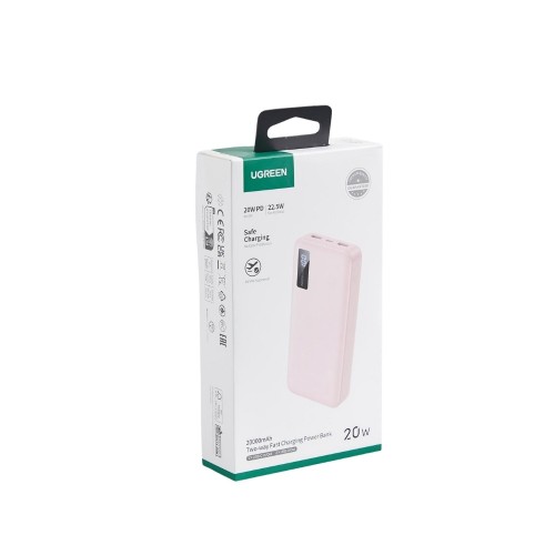 Power Bank 20000mAh PD 20W UGREEN PB312 65589B 3 Θέσεων, με καλώδιο USB-C 60W Ροζ