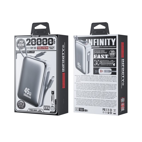 Power Bank 20000mAh PD 45W WK WP-50 2 Θέσεων, με καλώδιο USB-C/Lightning Λευκό