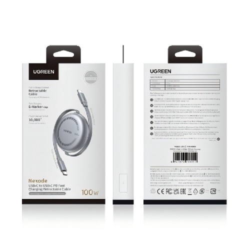 Καλώδιο Φόρτισης UGREEN L531 65905 USB-C σε USB-C PD 100W, Επαναφερόμενο 1m Μαύρο