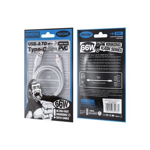 Καλώδιο Φόρτισης WK WDC-67a USB σε USB-C PD 66W 1m Λευκό