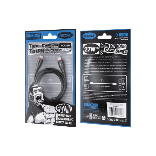 Καλώδιο Φόρτισης WK WDC-69 USB-C σε Lightning PD 27W 1m Μαύρο