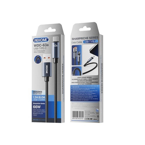 Καλώδιο Φόρτισης WK WDC-63a USB σε USB-C PD 66W 1.2m Μαύρο