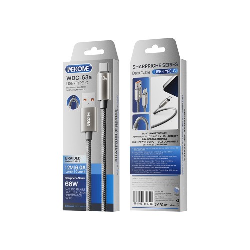 Καλώδιο Φόρτισης WK WDC-63a USB σε USB-C PD 66W 1.2m Γκρι