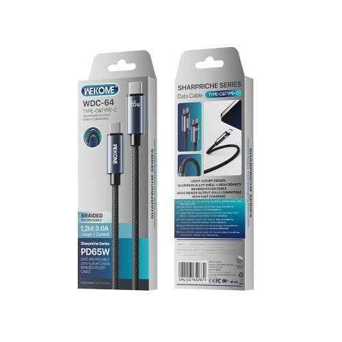 Καλώδιο Φόρτισης WK WDC-64 USB-C σε USB-C PD 65W 1.2m Μαύρο
