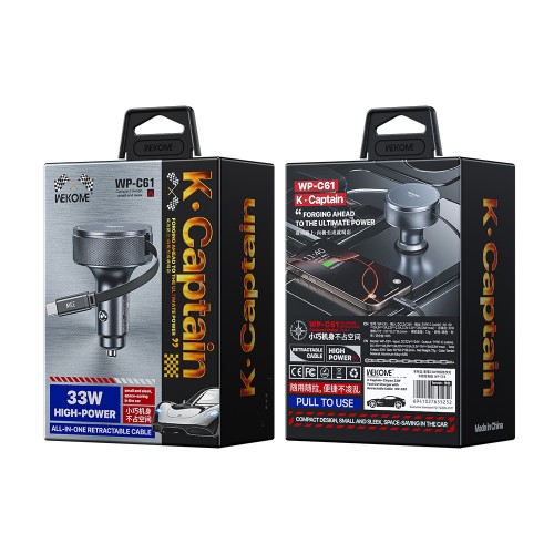 Φορτιστής Αυτοκινήτου 33W WK WP-C61, με καλώδιο USB-C Ανθρακί