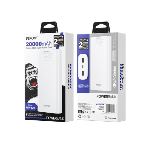 Power Bank 20000mAh 12W WK WP-121 2 Θέσεων Λευκό