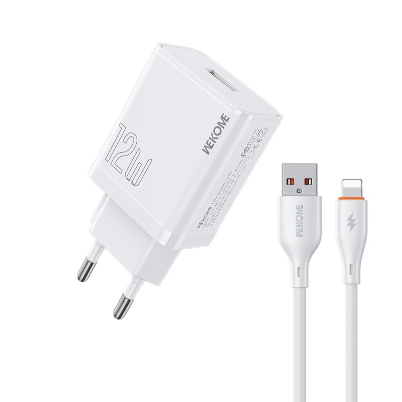 Φορτιστής Σπιτιού WK WP-U76, με καλώδιο Lightning Λευκό