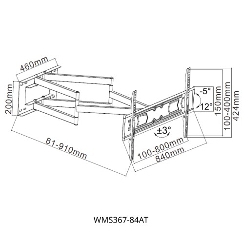 Βάση Τηλεόρασης Επιτοίχια Focus Mount WMS367-84AT 42"-90" έως 70kg