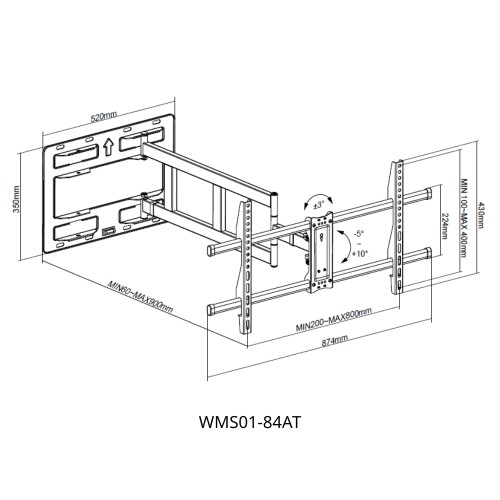 Βάση Τηλεόρασης Επιτοίχια Focus Mount WMS01-84AT 37"-75" έως 60kg