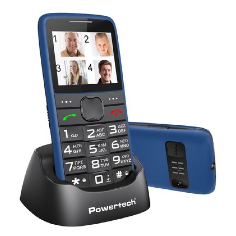 POWERTECH κινητό τηλέφωνο Sentry Eco V2, dual SIM, πλήκτρο SOS, μπλε