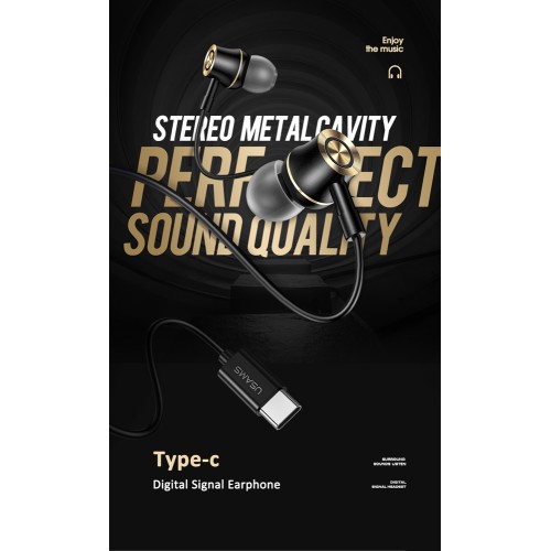 USAMS earphones με μικρόφωνο US-SJ482, USB-C σύνδεση, Φ10mm, 1.2m, μαύρα