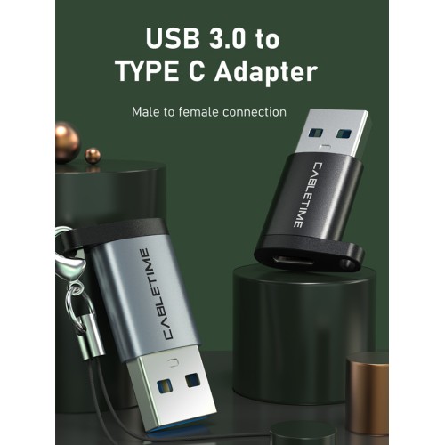 CABLETIME αντάπτορας USB-C σε USB CT-AMCF, 2.1A, 5Gbps, μαύρος