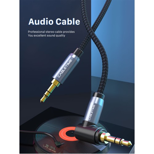 CABLETIME καλώδιο ήχου 3.5mm CT-P11RGN, γωνιακό, AUX, 1.8m, μαύρο