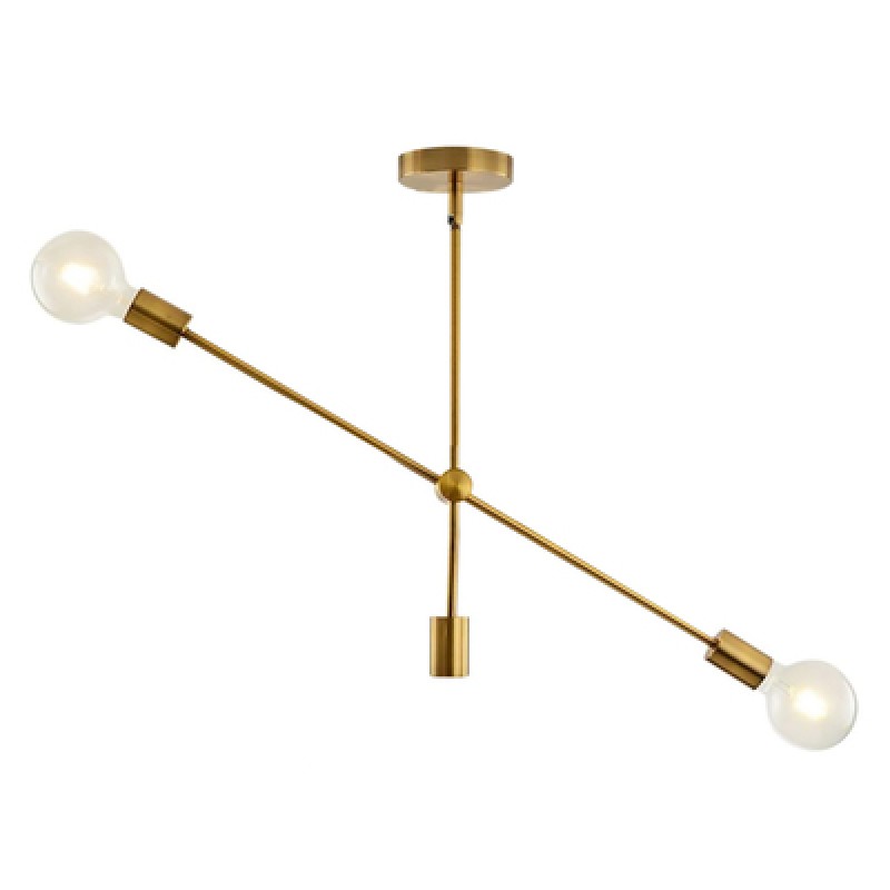 POWERTECH φωτιστικό οροφής HLL-0033, 2x E27, μεταλλικό, chrome gold