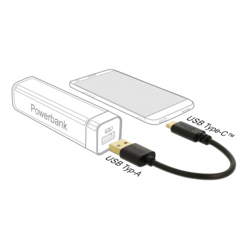 DELOCK καλώδιο USB σε USB-C 85354, 3A, 22AWG, 0.15m, μαύρο