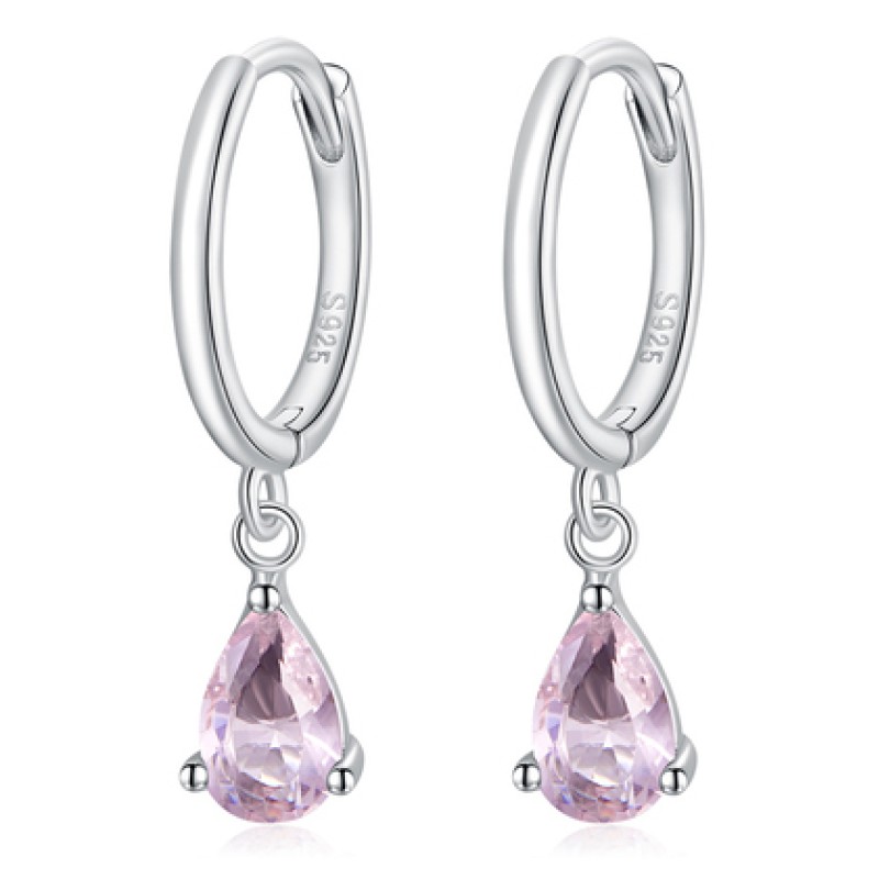 BAMOER σκουλαρίκια κρίκος SCE1018 με ροζ κυβική ζιρκόνια, ασήμι 925