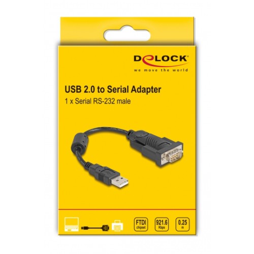 DELOCK αντάπορας USB σε RS-232 61549, 921.6Kbps, 0.25m, μαύρος
