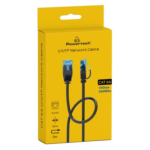 POWERTECH καλώδιο δικτύου PTR-0144 Cat 6a U/UTP, copper, slim, 3m, μαύρο