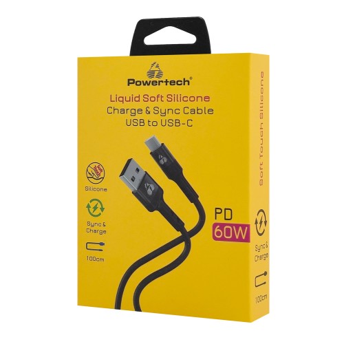 POWERTECH καλώδιο USB-C σε USB PTR-0161, σιλικόνης, 60W, 480Mbps, 1m, μαύρο