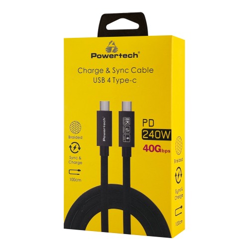 POWERTECH καλώδιο USB-C PTR-0165, USB4, 240W, 40Gbps, 8K/60Hz, 1m, μαύρο