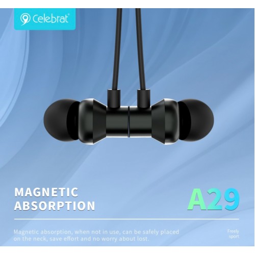 CELEBRAT earphones A29 με μαγνήτη, Bluetooth, 10mm, 80mAh, μαύρα