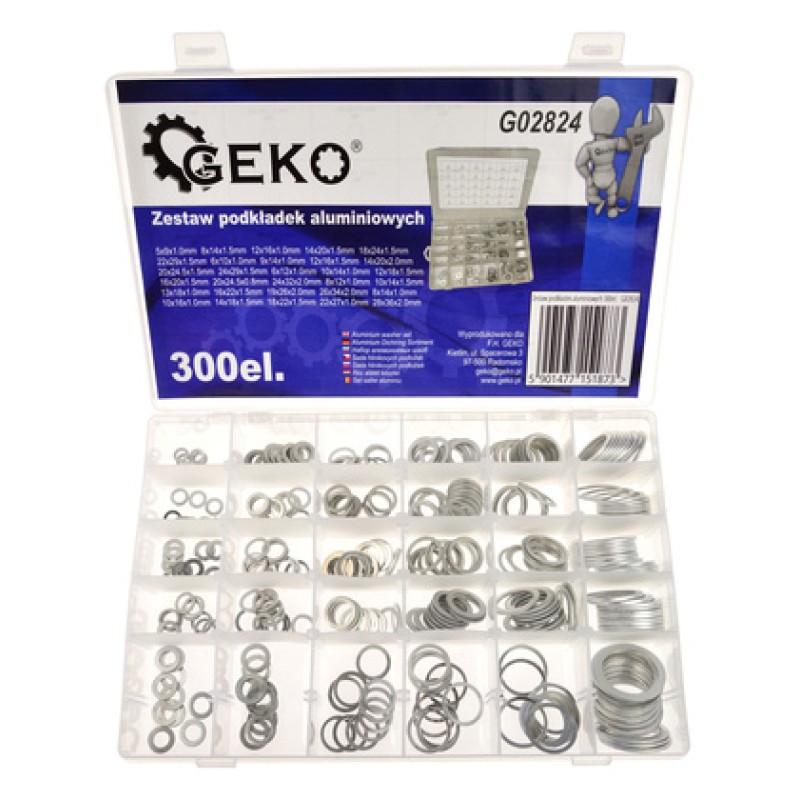 GEKO σετ αλουμινένιες ροδέλες G02824, διάφορα μεγέθη, 300τμχ
