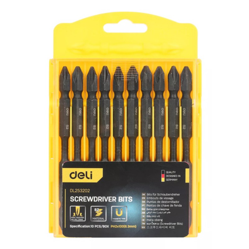 DELI μύτες κατσαβιδιού DL253202 για δράπανο, σταυρωτές, PH2x100mm, 10τμχ