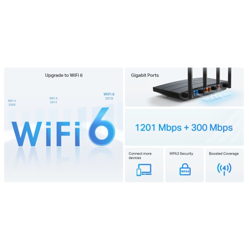 TP-LINK Router Archer AX12, WiFi 6, 1.5Gbps AX1500, Dual Band, Ver. 1.0