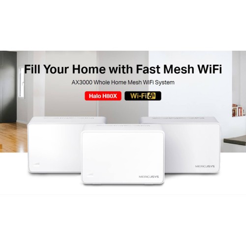 MERCUSYS Mesh Wi-Fi 6 System Halo H80X, 3Gbps Dual Band, 3τμχ, Ver. 1.0