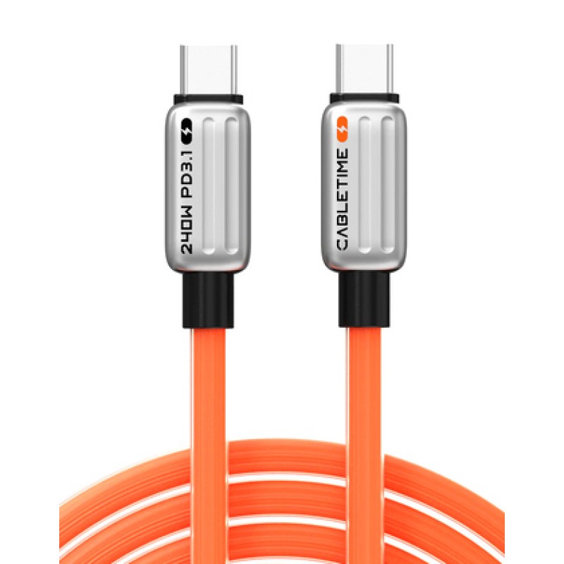 CABLETIME καλώδιο USB-C CT-CM240-ZSO2, 240W, 480Mbps, 2m, πορτοκαλί