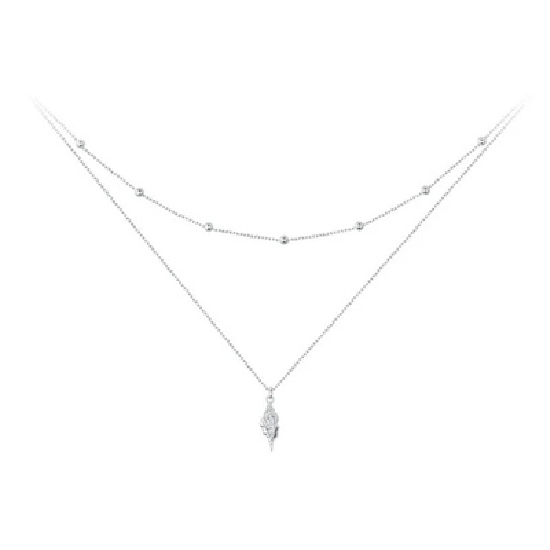 BAMOER κολιέ BSN387, δυο σειρών, σχήμα κοχύλι, ασήμι 925, ασημί