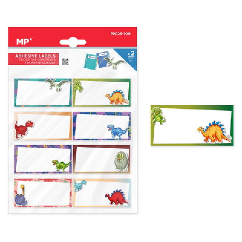 MP αυτοκόλλητες ετικέτες τετραδίων PN125-109, 65x32mm, 8 σχέδια, 16τμχ