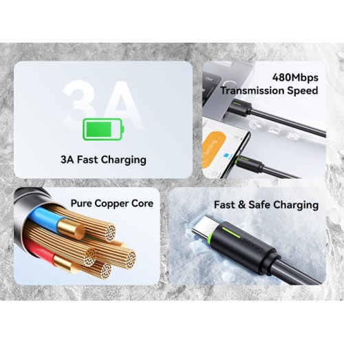 USAMS καλώδιο USB-C σε USB US-SJ732, 3A, 480Mbps, 1m, μαύρο