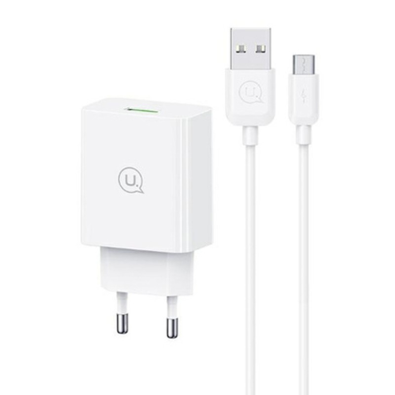 USAMS φορτιστής τοίχου SCXLTZ01 με καλώδιο micro USB, USB, 18W, λευκός