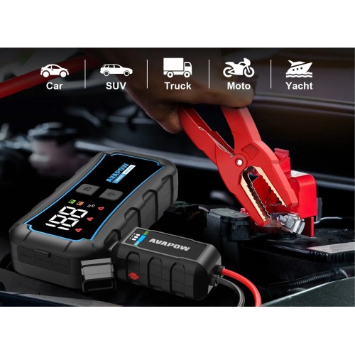 AVAPOW εκκινητής μπαταρίας αυτοκινήτου E5 Pro με φακό, 12V/2000A, 12000mAh