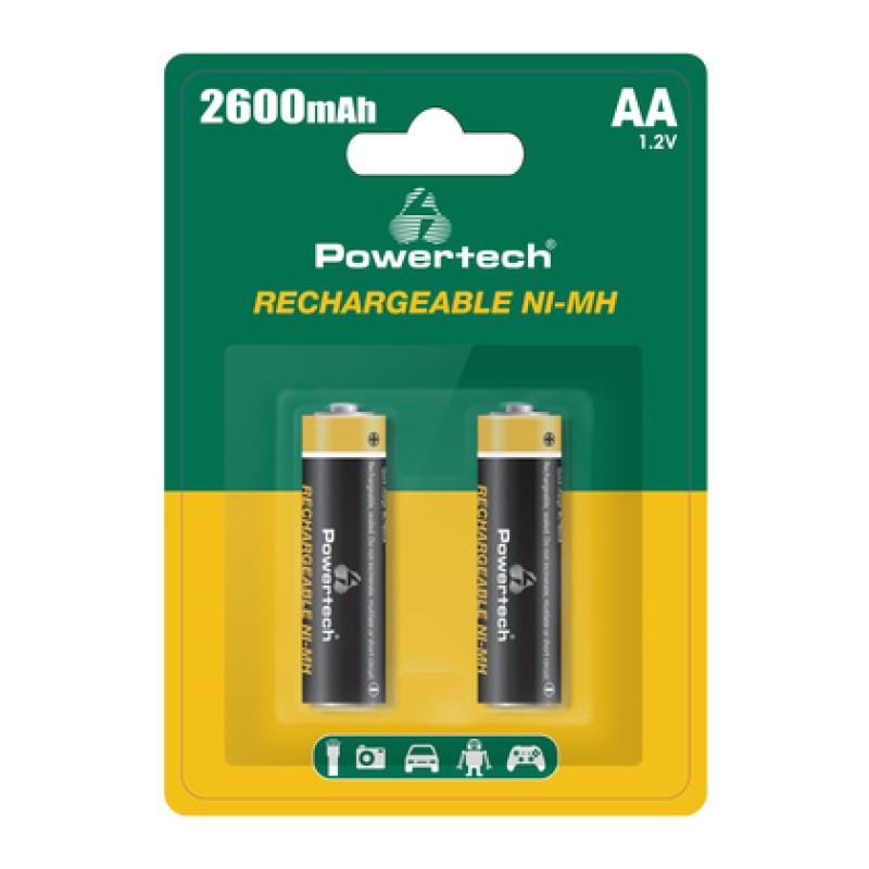 POWERTECH επαναφορτιζόμενες μπαταρίες NI-MH PT-1404, AA, 2600mah, 1.2V, 2τμχ