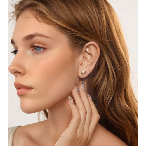 BAMOER σκουλαρίκια καρφωτά BSE1107 με λευκή πέρλα, ασήμι 925, χρυσό